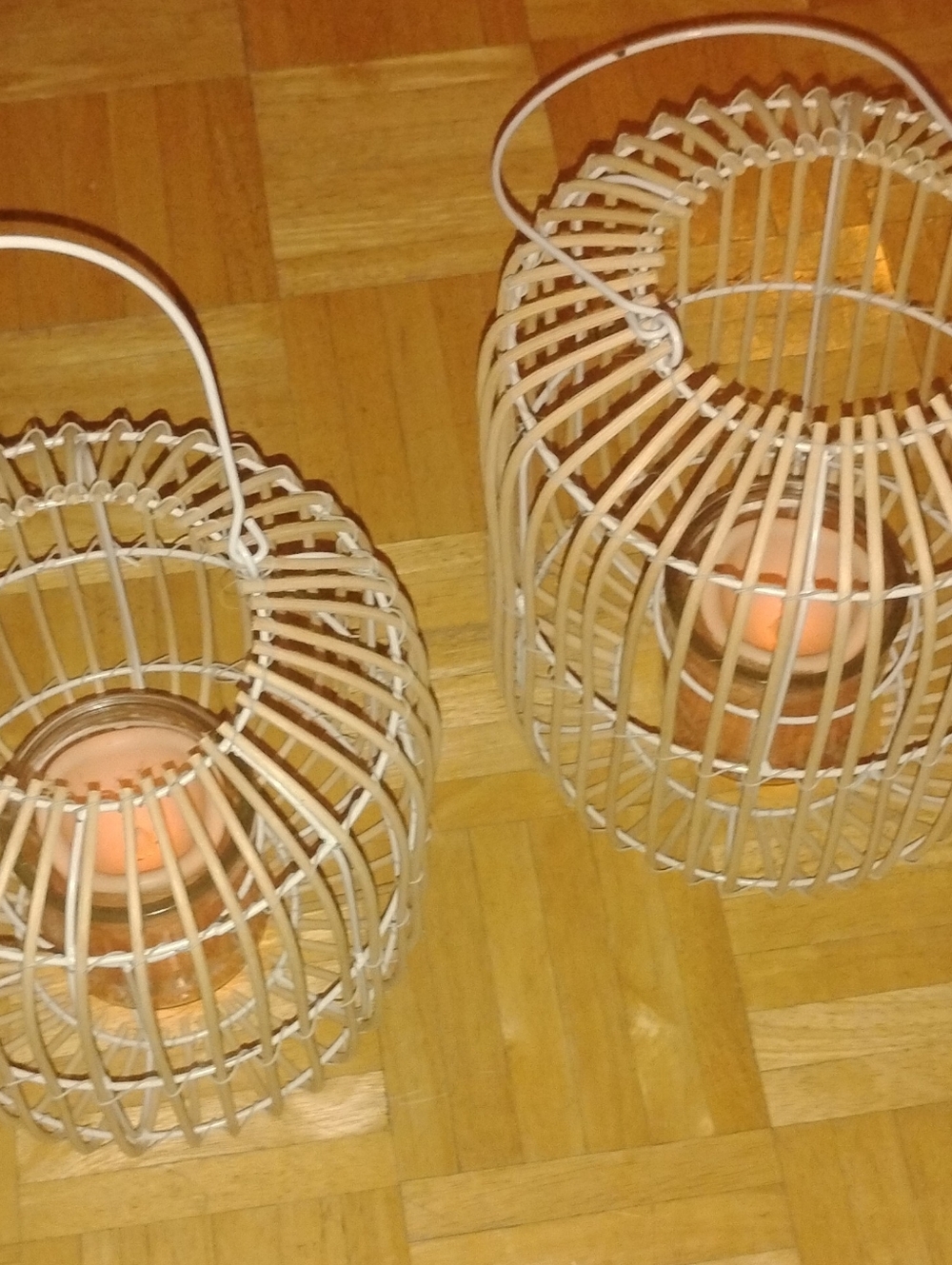 Woven Cream Lantern Pair with Carry Handles